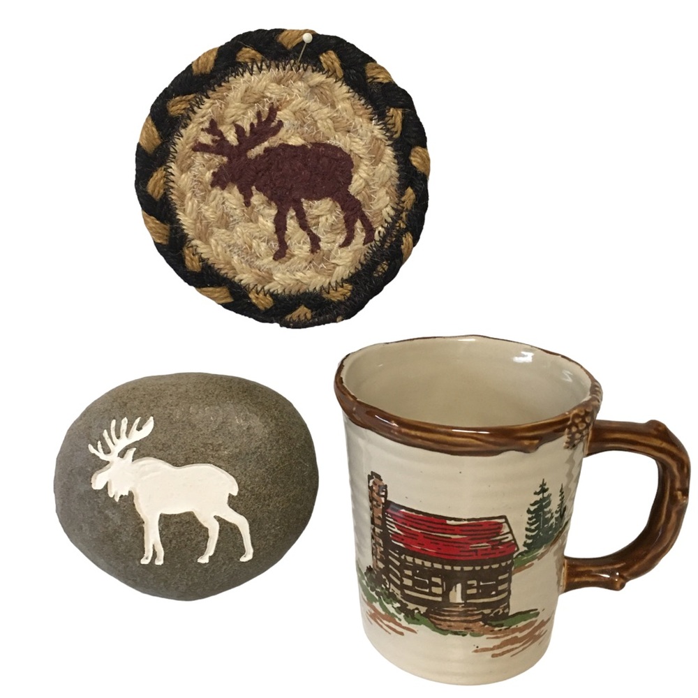 Moose Mug Coaster & Faux Moose Rock Celebrate local life together Rustic